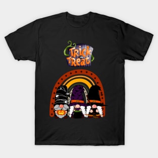 3 Gnomes With Rainbow Halloween Trick or Treat T-Shirt